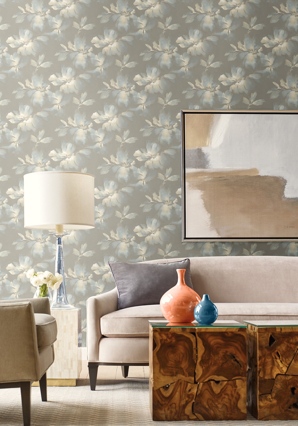 York Wallcoverings Simply Candice Midnight Blooms Light Blue and Grey Peel and Stick Wallpaper  Florals and Flowers Blacks  Wallpaper - PSW1415RL