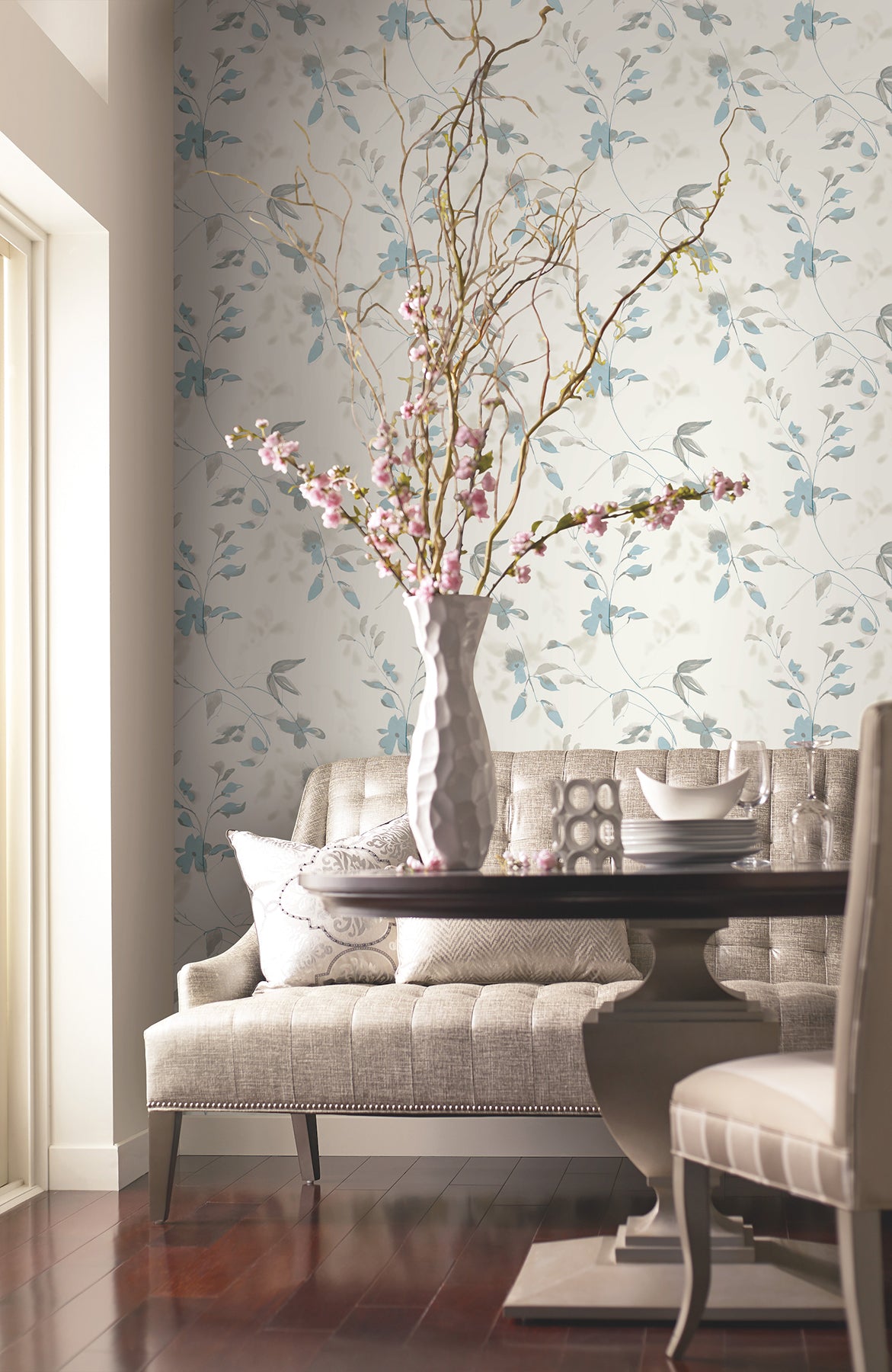 York Wallcoverings Erin and Ben Co. Linden Flower Spa Blue Peel and Stick Wallpaper  Botanical Blues  Wallpaper - PSW1423RL