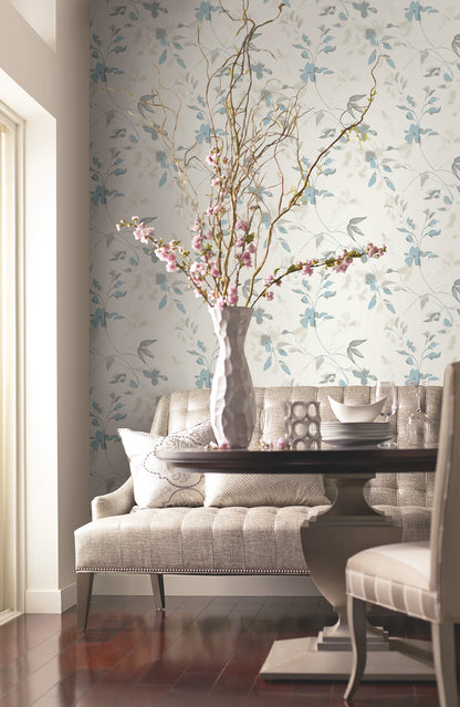 York Wallcoverings Erin and Ben Co. Linden Flower Spa Blue Peel and Stick Wallpaper  Botanical Blues  Wallpaper - PSW1423RL