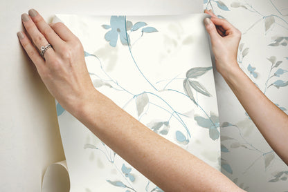York Wallcoverings Erin and Ben Co. Linden Flower Spa Blue Peel and Stick Wallpaper  Botanical Blues  Wallpaper - PSW1423RL