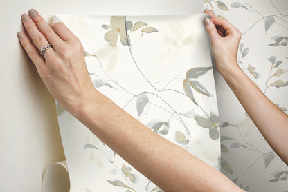 York Wallcoverings Erin and Ben Co. Linden Flower Soft Neutral Peel and Stick Wallpaper  Botanical Beiges  Wallpaper - PSW1424RL