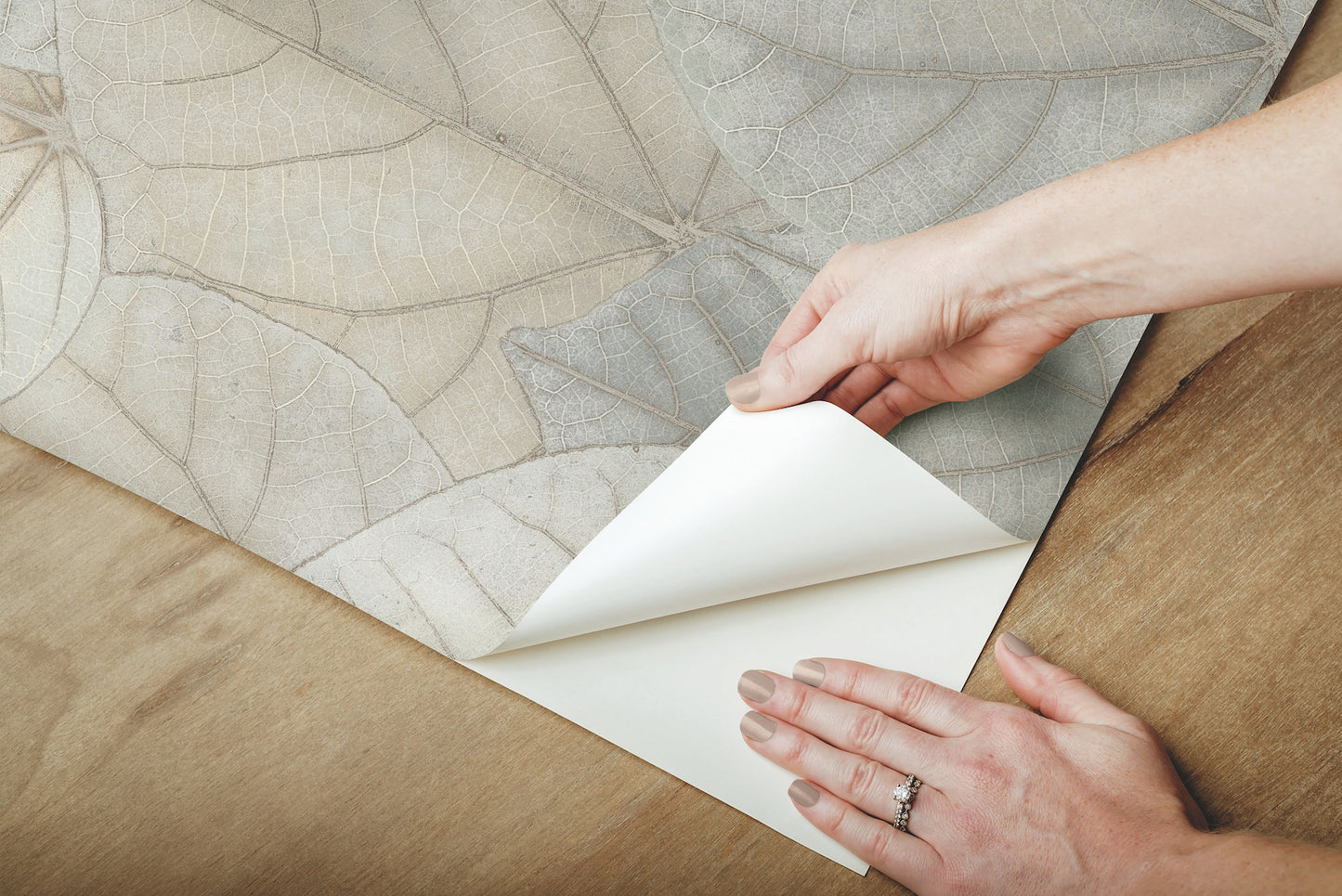 York Wallcoverings Simply Candice Leaf Concerto Blue and Taupe Peel and Stick Wallpaper  Botanical Blues  Wallpaper - PSW1426RL