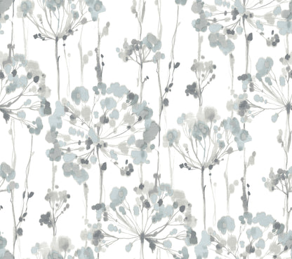 York Wallcoverings Simply Candice Flourish Sheer Blue and Grey Peel and Stick Wallpaper  Florals and Flowers Blues  Wallpaper - PSW1428RL