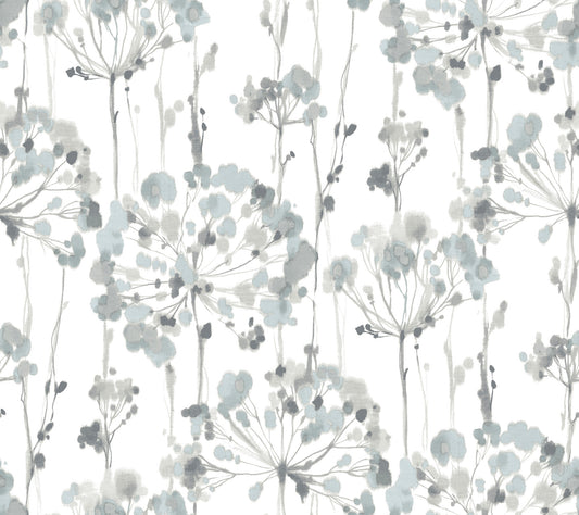 York Wallcoverings Simply Candice Flourish Sheer Blue and Grey Peel and Stick Wallpaper  Florals and Flowers Blues  Wallpaper - PSW1428RL