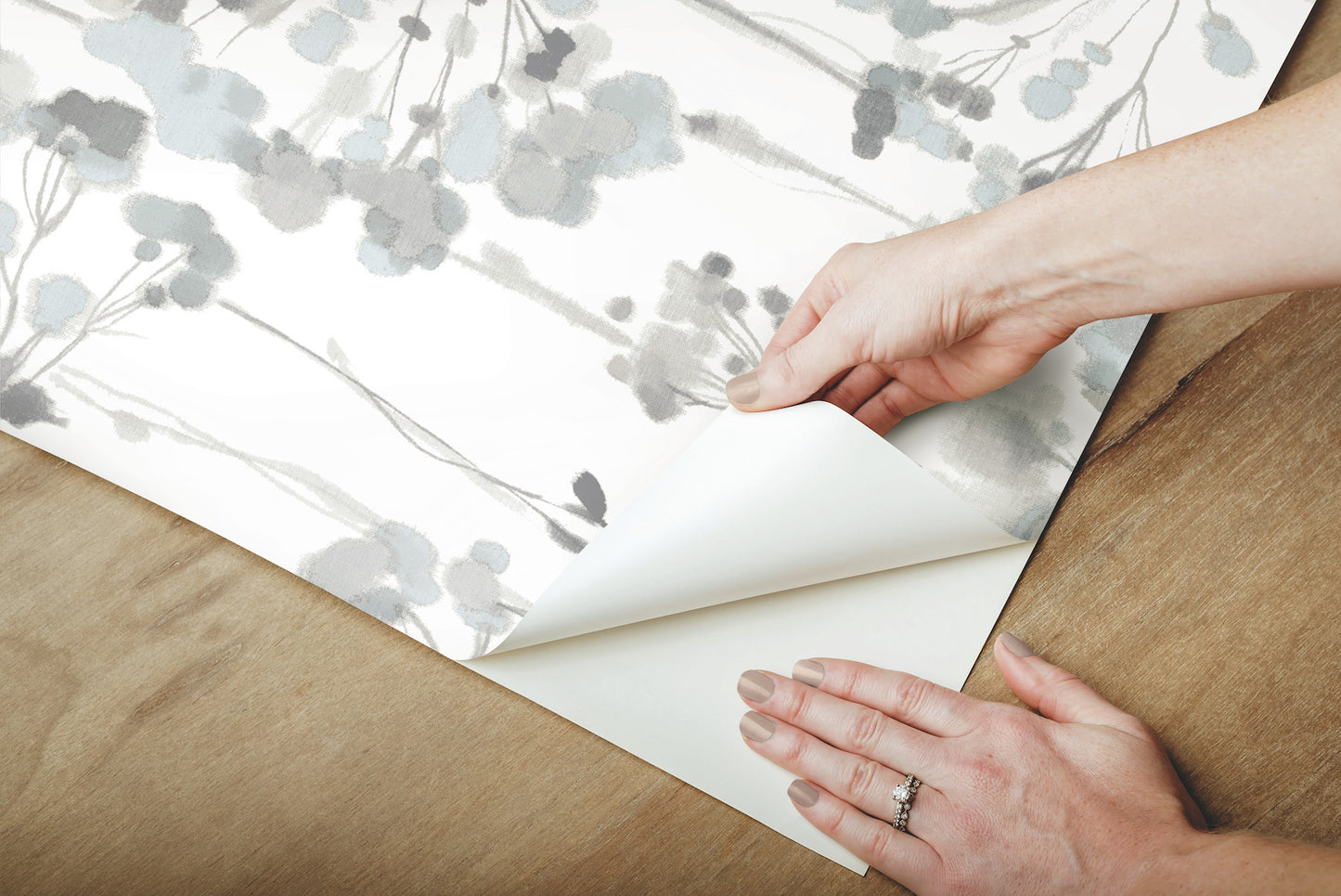 York Wallcoverings Simply Candice Flourish Sheer Blue and Grey Peel and Stick Wallpaper  Florals and Flowers Blues  Wallpaper - PSW1428RL