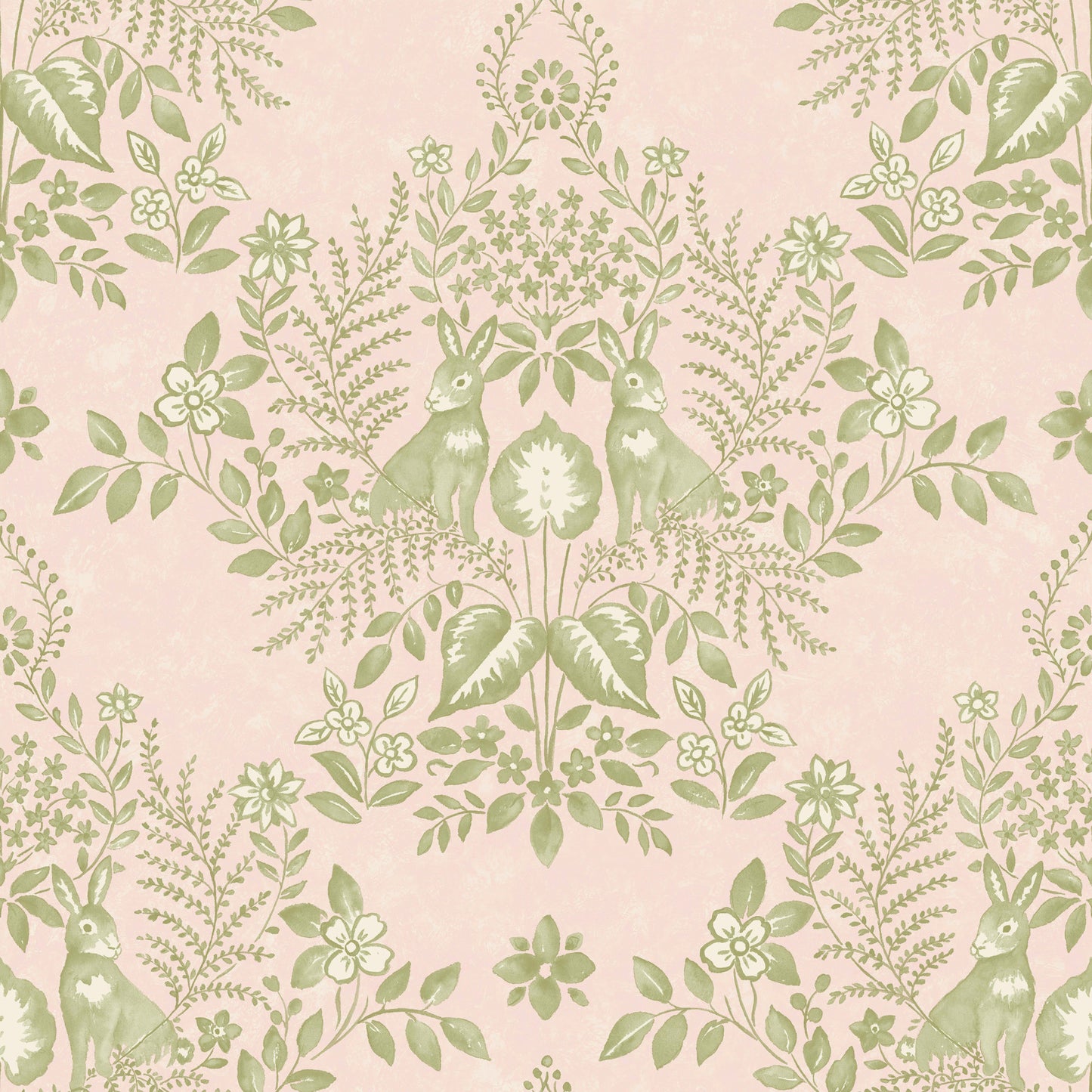 York Wallcoverings Erin and Ben Co. Cottontail Toile Pink and Chartreuse Peel and Stick Wallpaper  Animals Pinks  Wallpaper - PSW1432RL