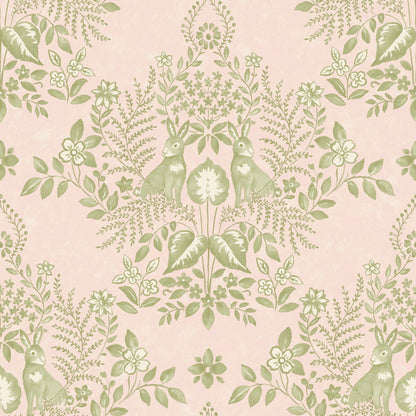 York Wallcoverings Erin and Ben Co. Cottontail Toile Pink and Chartreuse Peel and Stick Wallpaper  Animals Pinks  Wallpaper - PSW1432RL