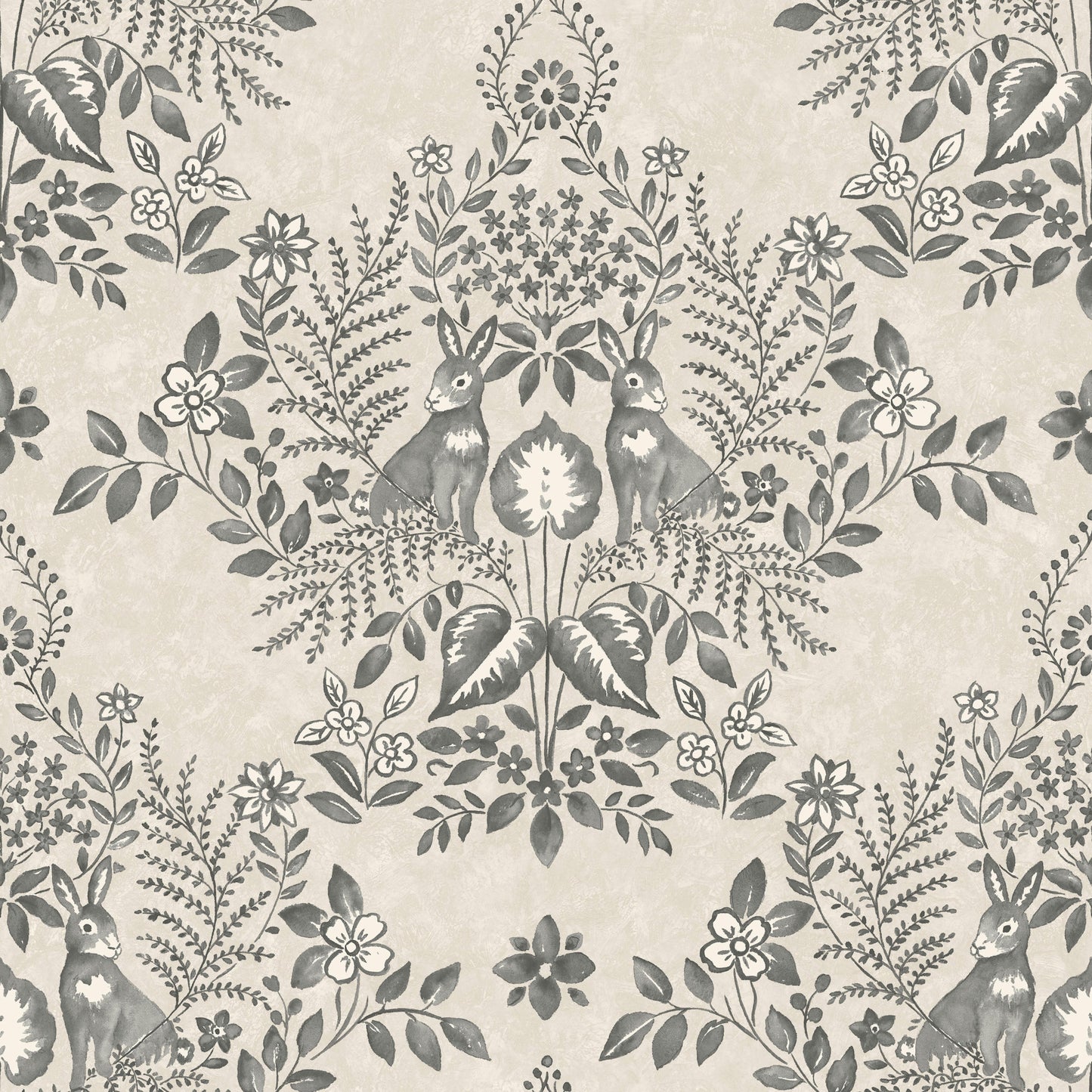 York Wallcoverings Erin and Ben Co. Cottontail Toile Linen and Charcoal Peel and Stick Wallpaper  Animals Browns  Wallpaper - PSW1433RL