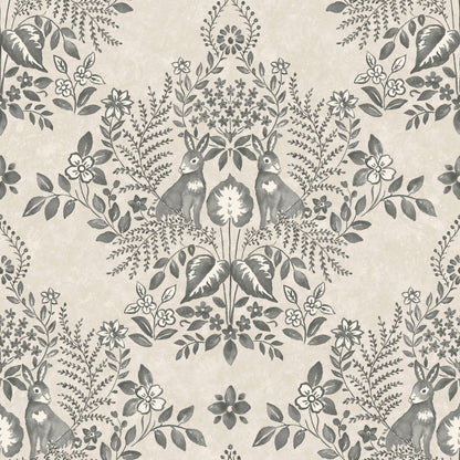 York Wallcoverings Erin and Ben Co. Cottontail Toile Linen and Charcoal Peel and Stick Wallpaper  Animals Browns  Wallpaper - PSW1433RL