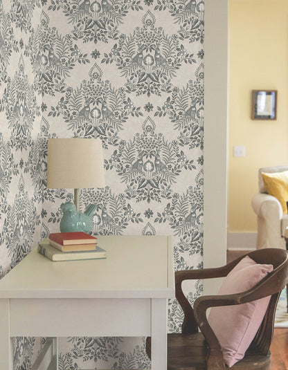 York Wallcoverings Erin and Ben Co. Cottontail Toile Linen and Charcoal Peel and Stick Wallpaper  Animals Browns  Wallpaper - PSW1433RL