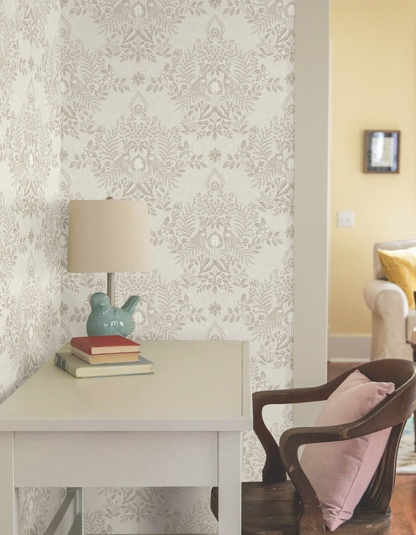 York Wallcoverings Erin and Ben Co. Cottontail Toile Wicker Peel and Stick Wallpaper  Animals Beiges  Wallpaper - PSW1434RL