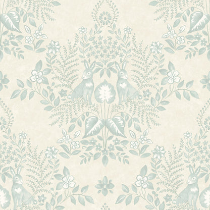 York Wallcoverings Erin and Ben Co. Cottontail Toile Vintage Duck Egg Peel and Stick Wallpaper  Animals Beiges  Wallpaper - PSW1435RL