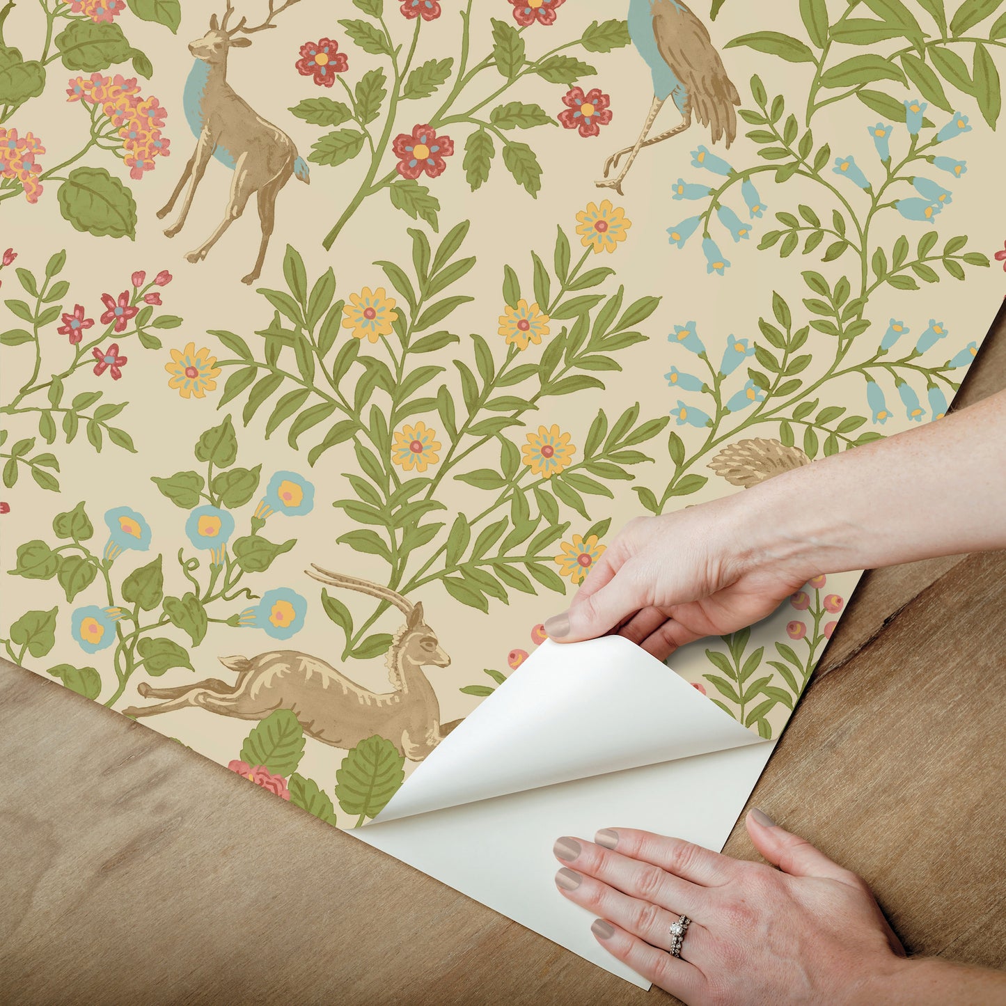 York Wallcoverings Erin and Ben Co. Woodland Floral Linen Peel and Stick Wallpaper  Florals and Flowers Browns  Wallpaper - PSW1436RL