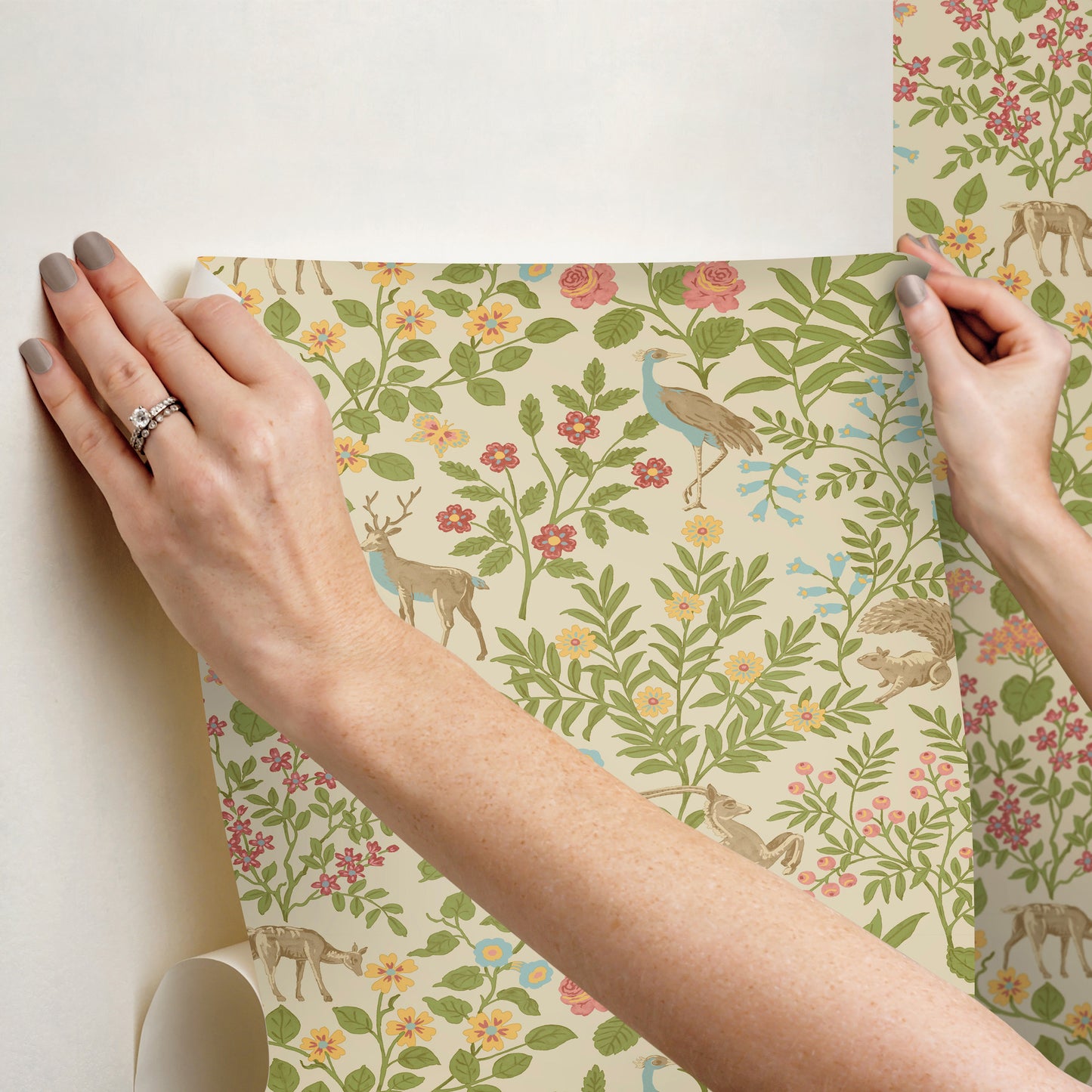 York Wallcoverings Erin and Ben Co. Woodland Floral Linen Peel and Stick Wallpaper  Florals and Flowers Browns  Wallpaper - PSW1436RL