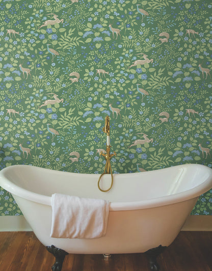 York Wallcoverings Peel and Stick Rifle Paper 2 Woodland Floral Meadow Green Peel and Stick Wallpaper  Florals and Flowers Greens  Wallpaper - PSW1437RL