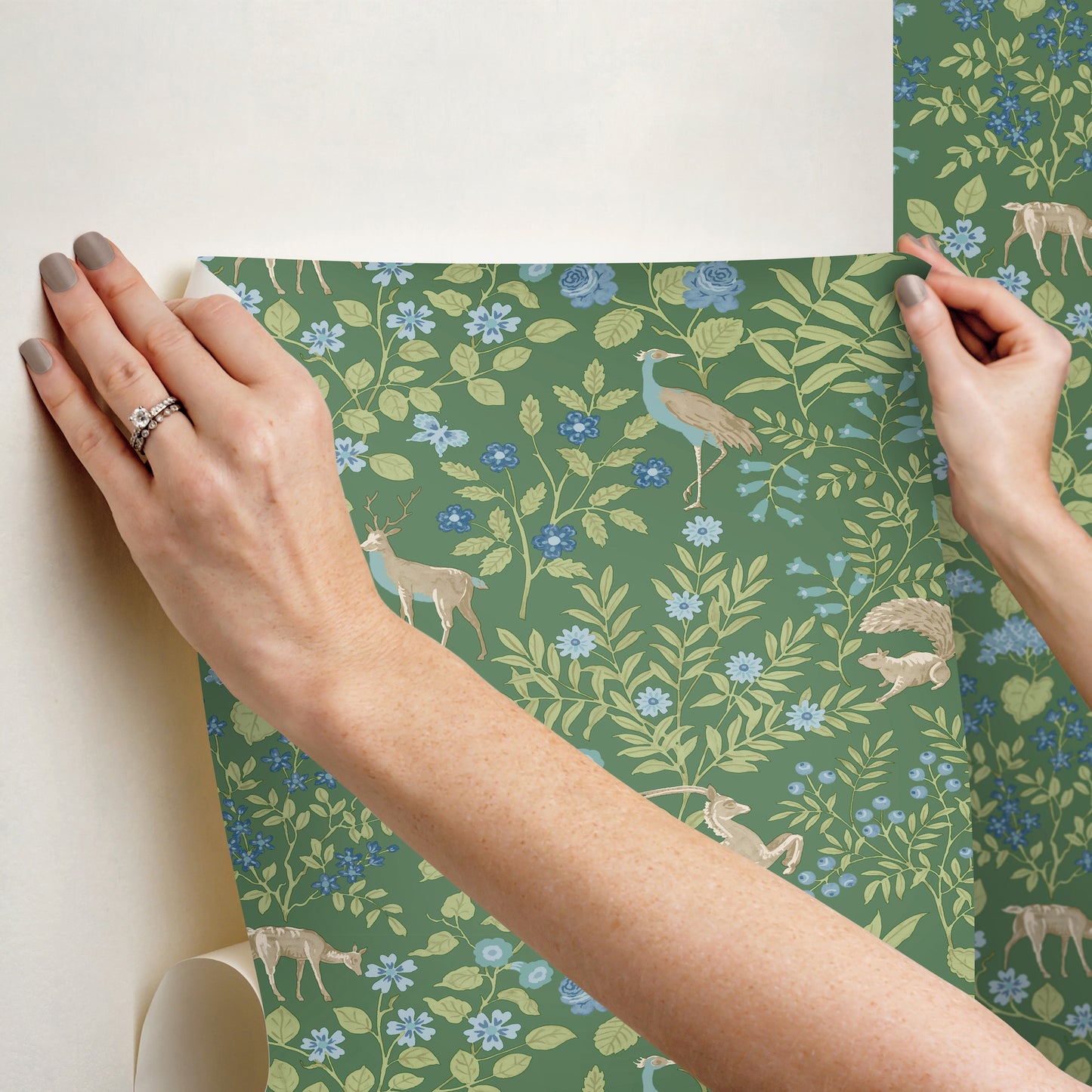 York Wallcoverings Peel and Stick Rifle Paper 2 Woodland Floral Meadow Green Peel and Stick Wallpaper  Florals and Flowers Greens  Wallpaper - PSW1437RL