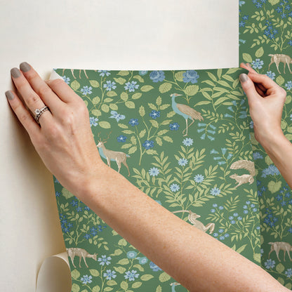 York Wallcoverings Peel and Stick Rifle Paper 2 Woodland Floral Meadow Green Peel and Stick Wallpaper  Florals and Flowers Greens  Wallpaper - PSW1437RL