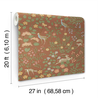 York Wallcoverings Peel and Stick Rifle Paper 2 Woodland Floral Rust Peel and Stick Wallpaper  Florals and Flowers Oranges  Wallpaper - PSW1438RL