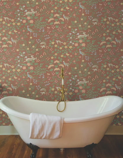 York Wallcoverings Peel and Stick Rifle Paper 2 Woodland Floral Rust Peel and Stick Wallpaper  Florals and Flowers Oranges  Wallpaper - PSW1438RL