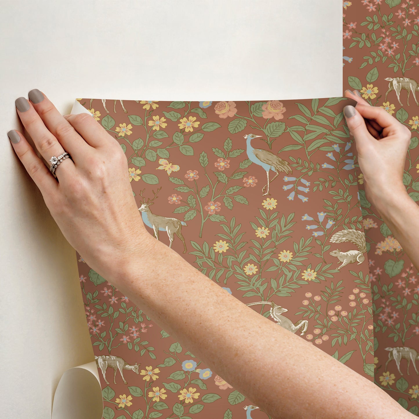 York Wallcoverings Peel and Stick Rifle Paper 2 Woodland Floral Rust Peel and Stick Wallpaper  Florals and Flowers Oranges  Wallpaper - PSW1438RL