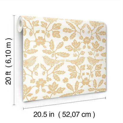 York Wallcoverings Erin and Ben Co. Sparrow and Oak Ochre Yellow Peel and Stick Wallpaper  Botanical Yellows  Wallpaper - PSW1439RL