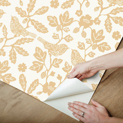 York Wallcoverings Erin and Ben Co. Sparrow and Oak Ochre Yellow Peel and Stick Wallpaper  Botanical Yellows  Wallpaper - PSW1439RL