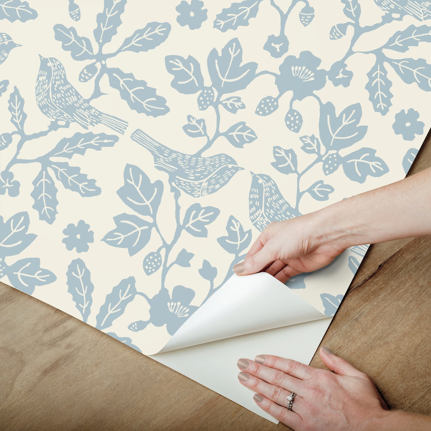 York Wallcoverings Erin and Ben Co. Sparrow and Oak Glacial Blue Peel and Stick Wallpaper  Botanical Blues  Wallpaper - PSW1441RL