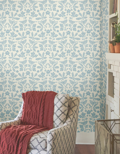 York Wallcoverings Erin and Ben Co. Sparrow and Oak Glacial Blue Peel and Stick Wallpaper  Botanical Blues  Wallpaper - PSW1441RL