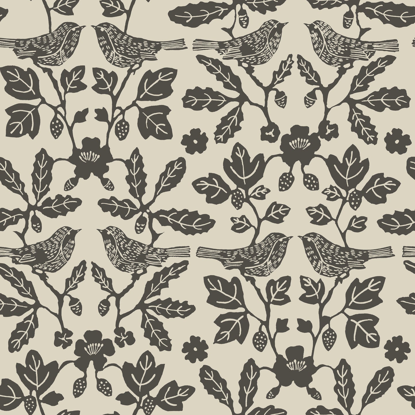 York Wallcoverings Erin and Ben Co. Sparrow and Oak Linen and Charcoal Peel and Stick Wallpaper  Botanical Greys  Wallpaper - PSW1442RL