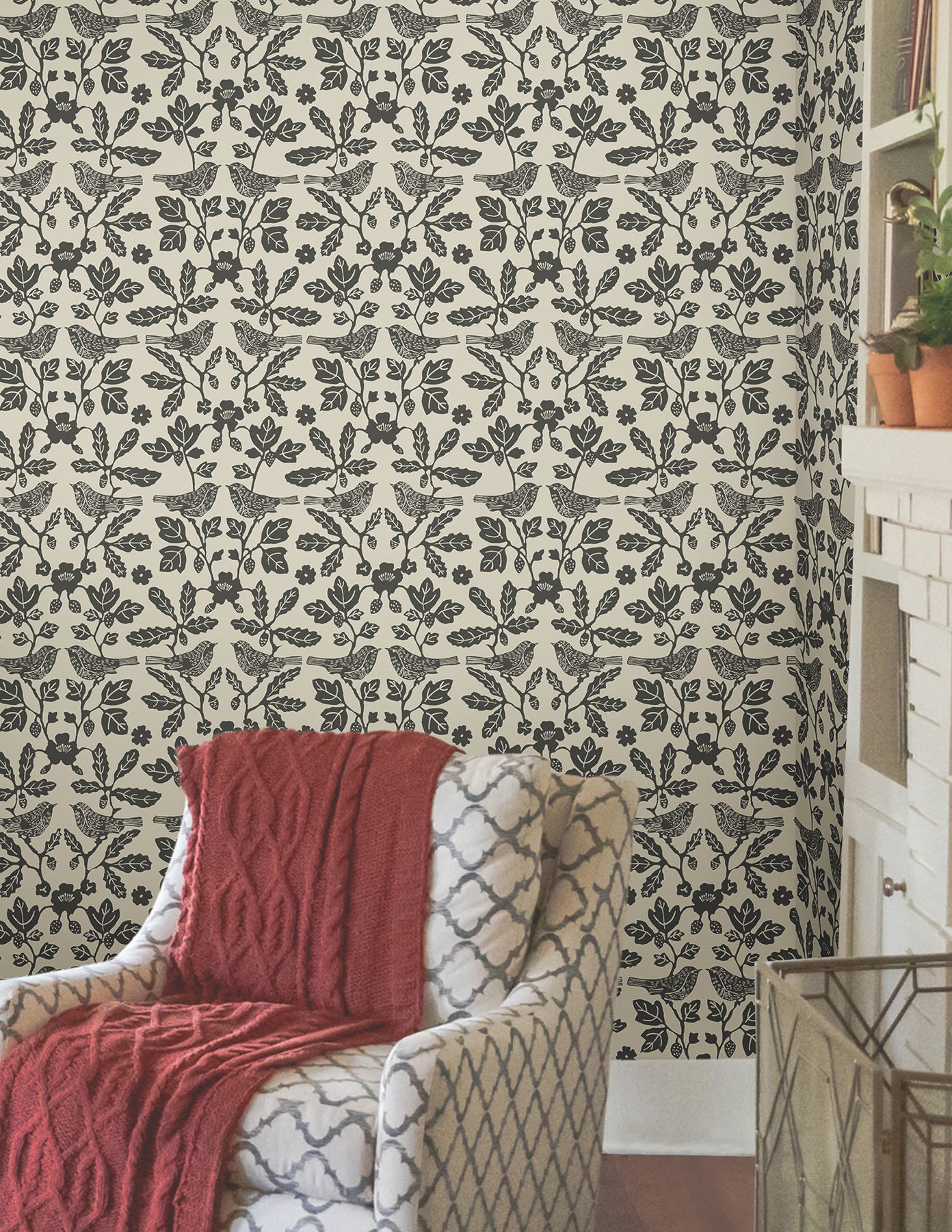 York Wallcoverings Erin and Ben Co. Sparrow and Oak Linen and Charcoal Peel and Stick Wallpaper  Botanical Greys  Wallpaper - PSW1442RL