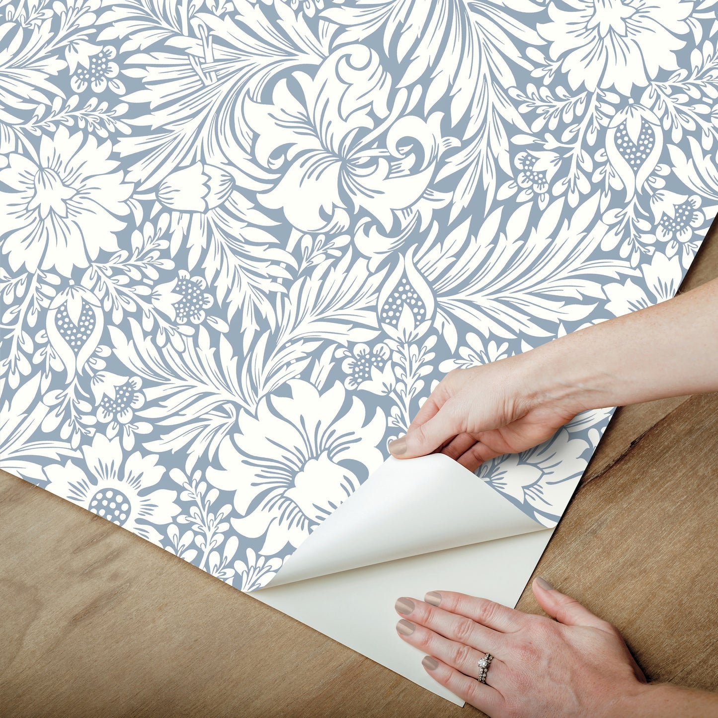 York Wallcoverings Erin and Ben Co. Modern Acanthus Wedgewood Blue Peel and Stick Wallpaper  Florals and Flowers Blues  Wallpaper - PSW1443RL