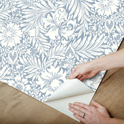 York Wallcoverings Erin and Ben Co. Modern Acanthus Wedgewood Blue Peel and Stick Wallpaper  Florals and Flowers Blues  Wallpaper - PSW1443RL