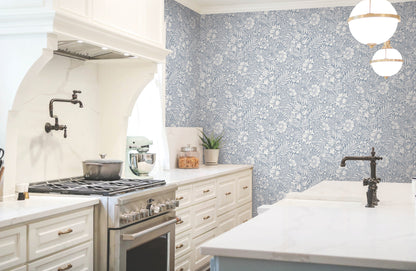 York Wallcoverings Erin and Ben Co. Modern Acanthus Wedgewood Blue Peel and Stick Wallpaper  Florals and Flowers Blues  Wallpaper - PSW1443RL