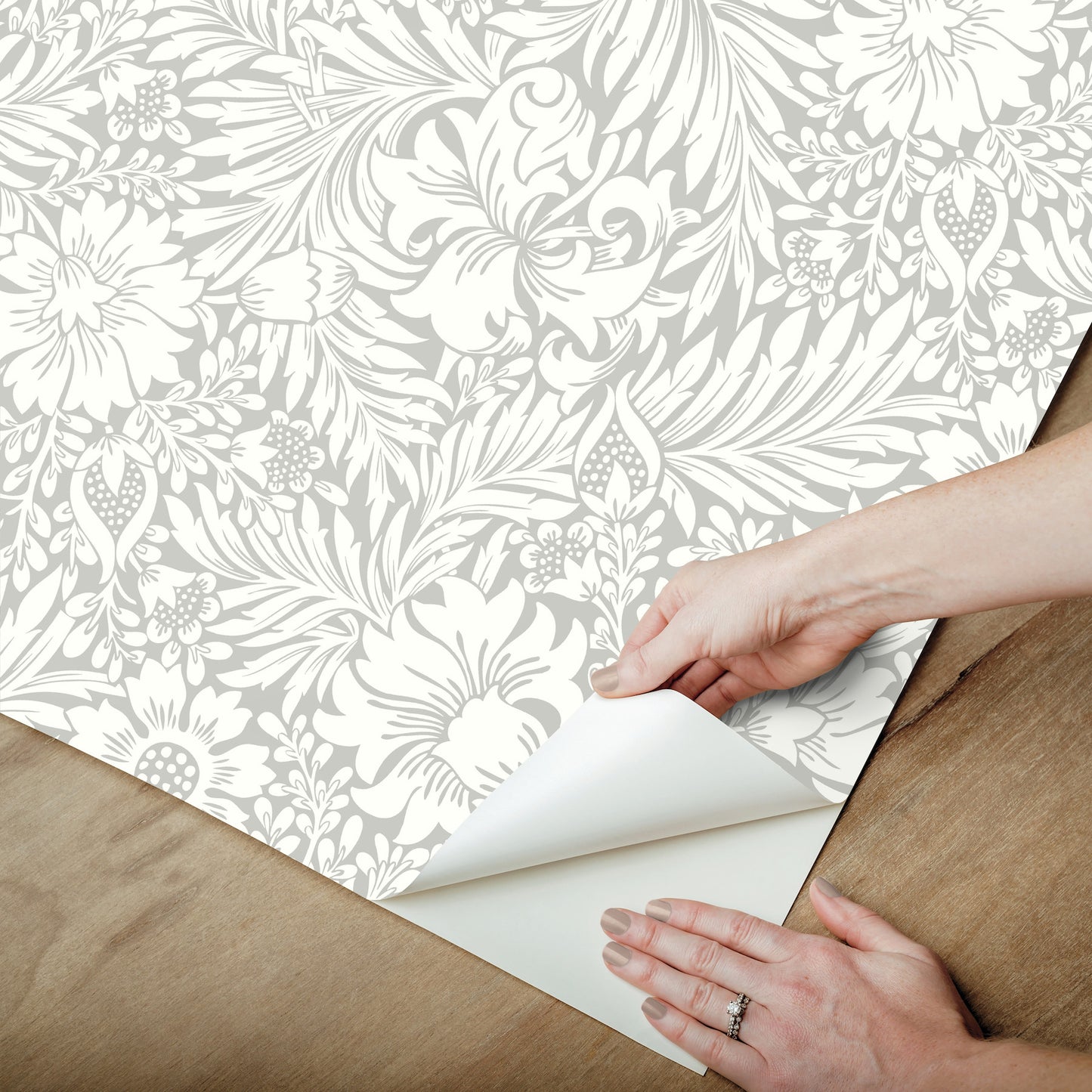 York Wallcoverings Erin and Ben Co. Modern Acanthus Mist Peel and Stick Wallpaper  Florals and Flowers Greys  Wallpaper - PSW1444RL