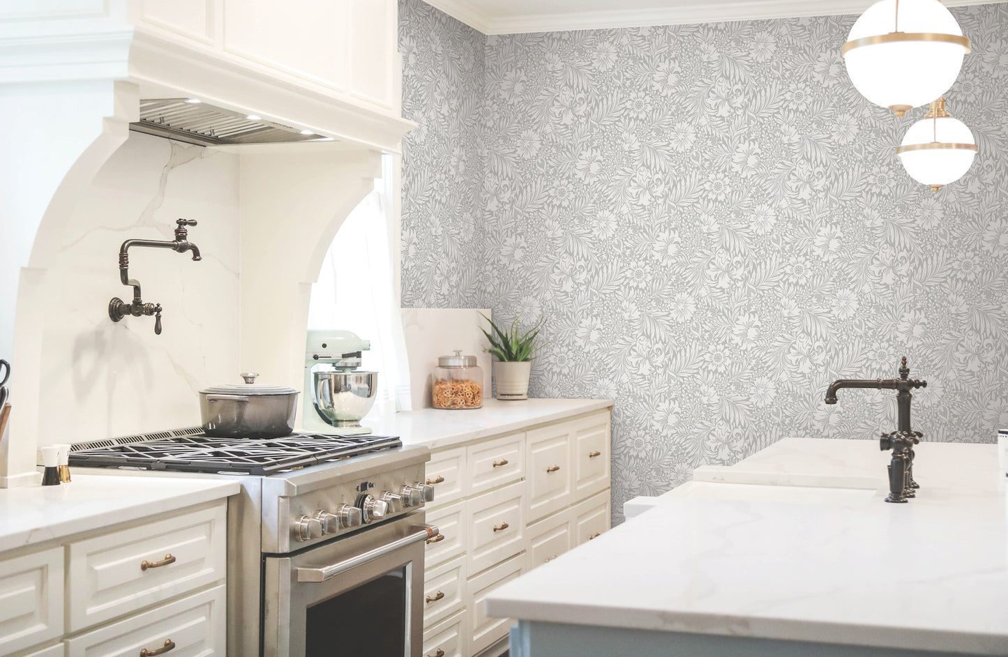 York Wallcoverings Erin and Ben Co. Modern Acanthus Mist Peel and Stick Wallpaper  Florals and Flowers Greys  Wallpaper - PSW1444RL