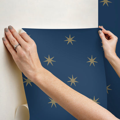 York Wallcoverings Erin and Ben Co. Star Splendor Navy and Metallic Gold Peel and Stick Wallpaper  Bohemian Blues  Wallpaper - PSW1451RL