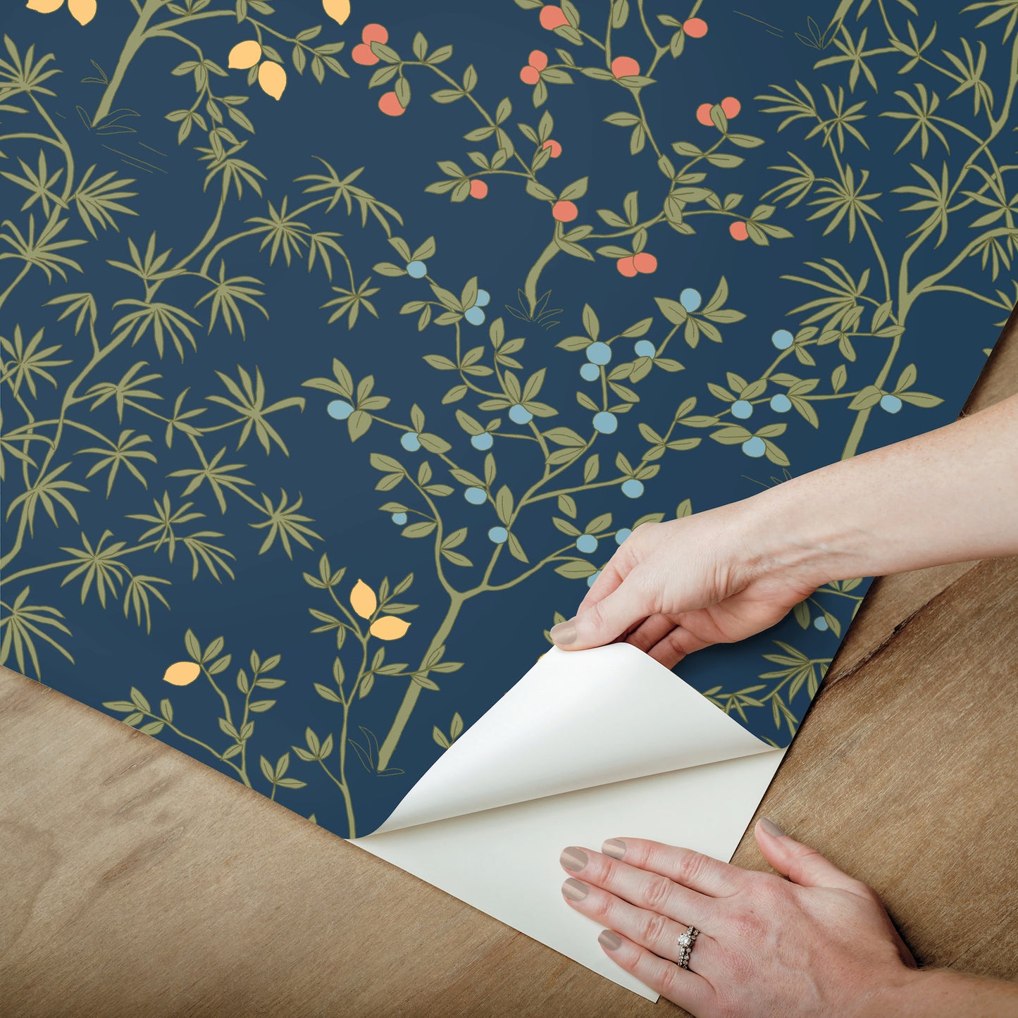 York Wallcoverings Peel and Stick Rifle Paper 2 Lemon Grove Navy Peel and Stick Wallpaper  Botanical Blues  Wallpaper - PSW1454RL