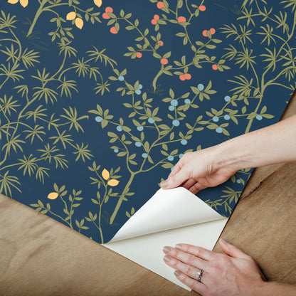 York Wallcoverings Peel and Stick Rifle Paper 2 Lemon Grove Navy Peel and Stick Wallpaper  Botanical Blues  Wallpaper - PSW1454RL