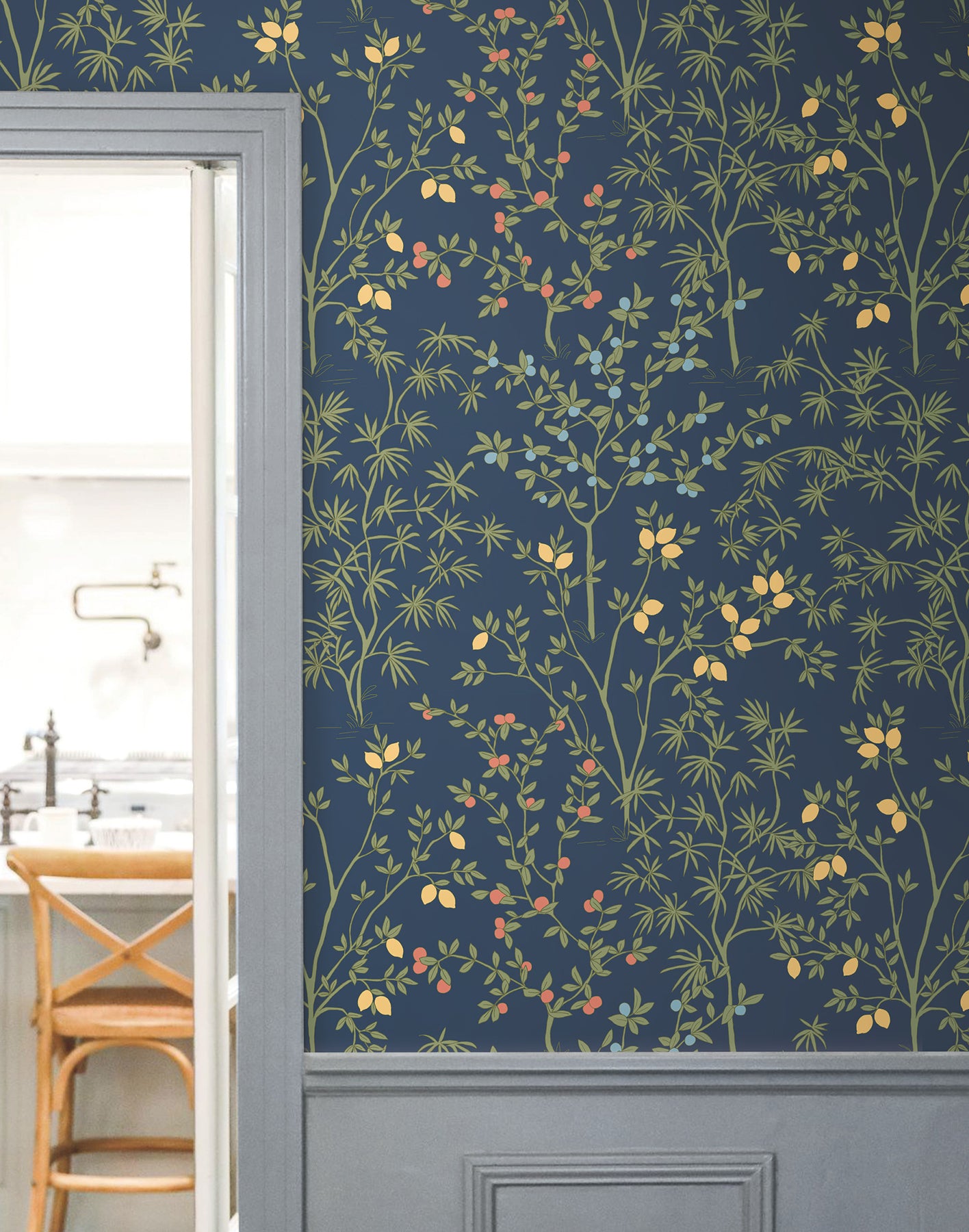 York Wallcoverings Peel and Stick Rifle Paper 2 Lemon Grove Navy Peel and Stick Wallpaper  Botanical Blues  Wallpaper - PSW1454RL