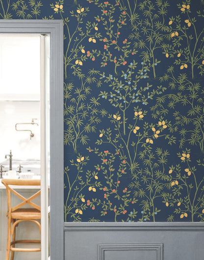 York Wallcoverings Peel and Stick Rifle Paper 2 Lemon Grove Navy Peel and Stick Wallpaper  Botanical Blues  Wallpaper - PSW1454RL