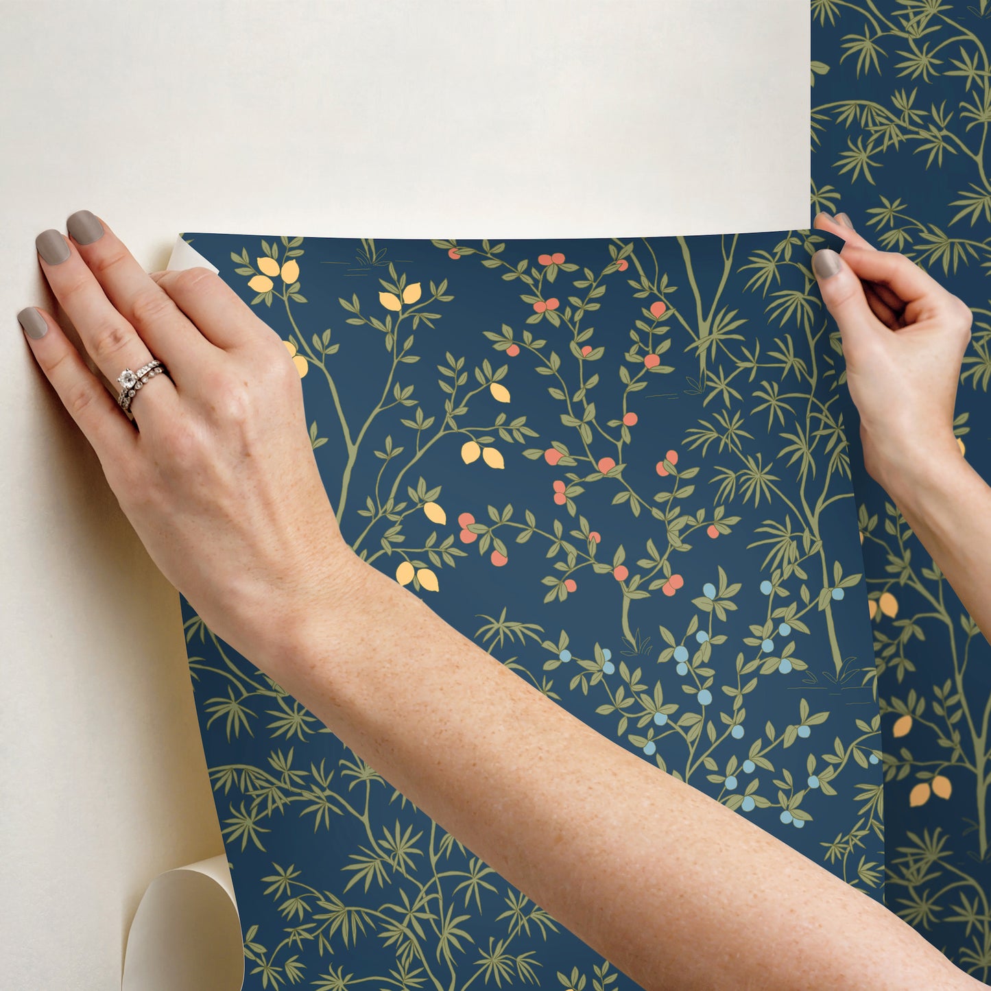 York Wallcoverings Peel and Stick Rifle Paper 2 Lemon Grove Navy Peel and Stick Wallpaper  Botanical Blues  Wallpaper - PSW1454RL