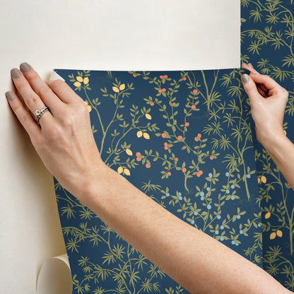 York Wallcoverings Peel and Stick Rifle Paper 2 Lemon Grove Navy Peel and Stick Wallpaper  Botanical Blues  Wallpaper - PSW1454RL