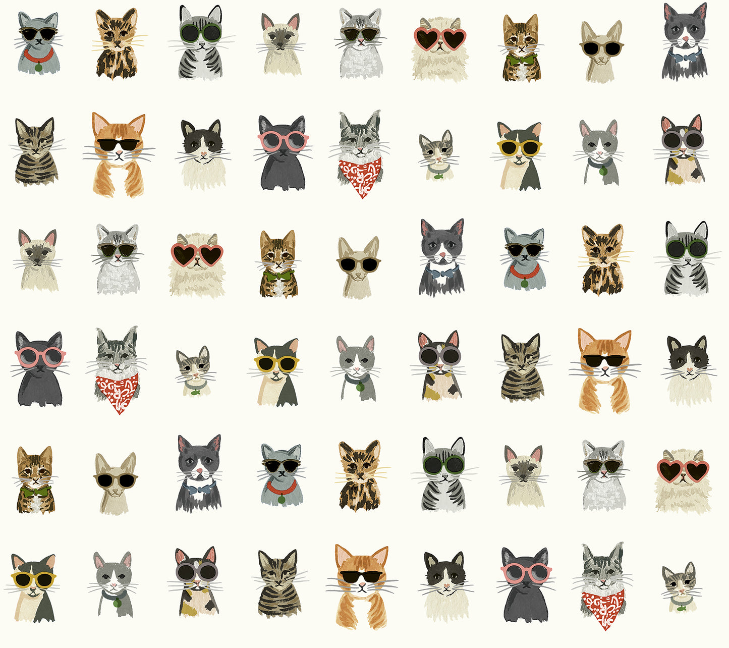 York Wallcoverings Peel and Stick Rifle Paper 2 Cool Cats Multi White Peel and Stick Wallpaper  Novelty Whites and Off-Whites  Wallpaper - PSW1463RL