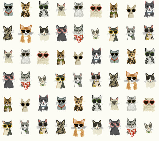 York Wallcoverings Peel and Stick Rifle Paper 2 Cool Cats Multi White Peel and Stick Wallpaper  Novelty Whites and Off-Whites  Wallpaper - PSW1463RL