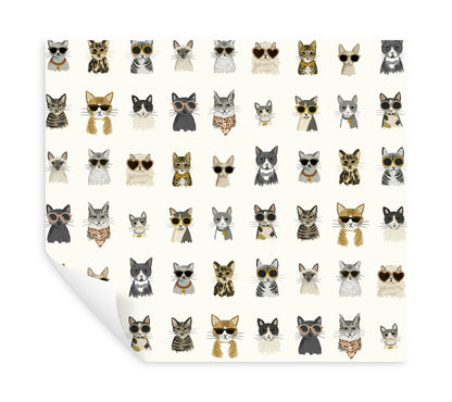 York Wallcoverings Peel and Stick Rifle Paper 2 Cool Cats Grey and Gold Peel and Stick Wallpaper  Novelty Whites and Off-Whites  Wallpaper - PSW1464RL