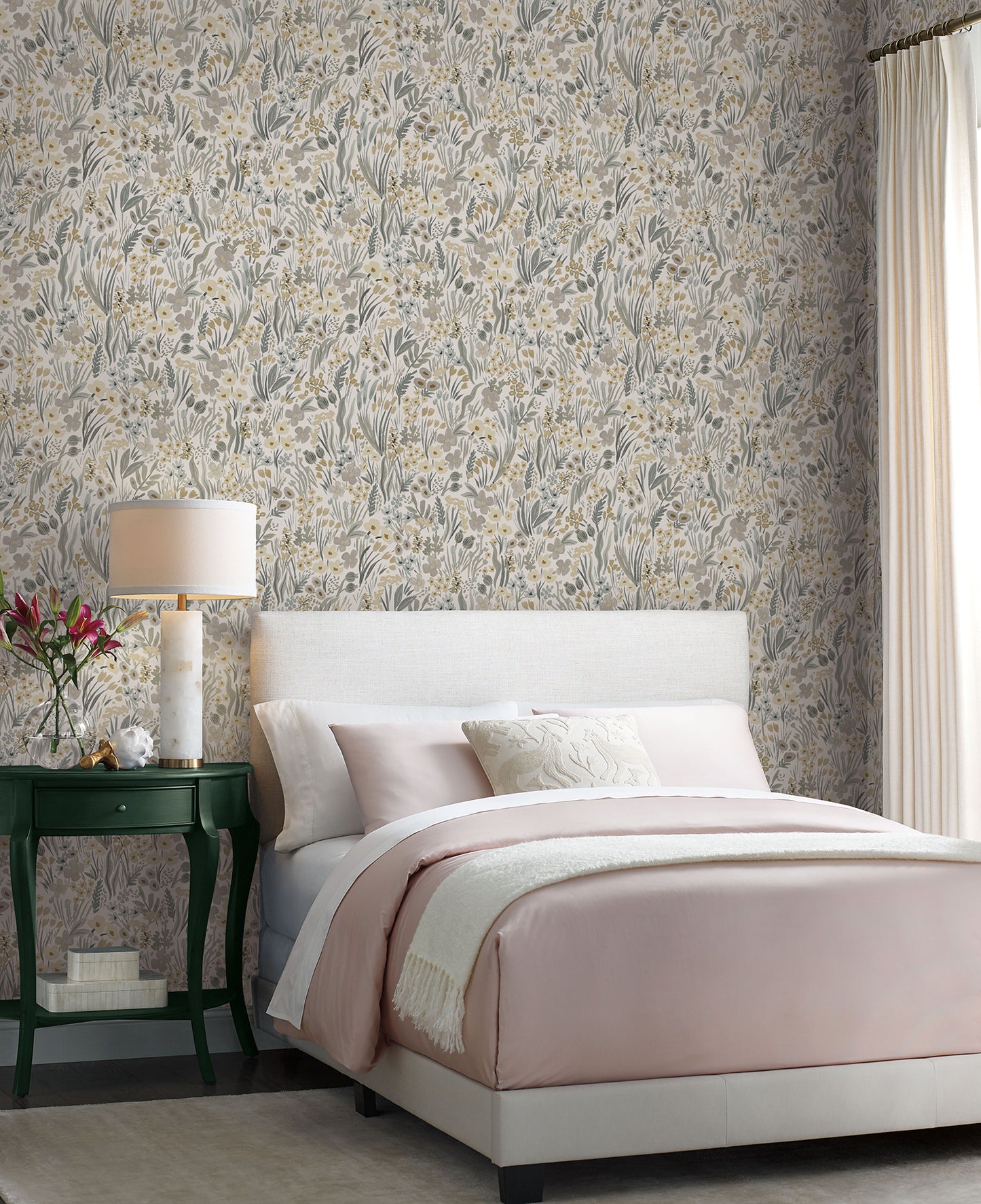 York Wallcoverings Peel and Stick Rifle Paper 2 Lea Linen Peel and Stick Wallpaper  Botanical Whites and Off-Whites  Wallpaper - PSW1467RL