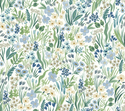York Wallcoverings Peel and Stick Rifle Paper 2 Lea Indigo Peel and Stick Wallpaper  Botanical Whites and Off-Whites  Wallpaper - PSW1468RL