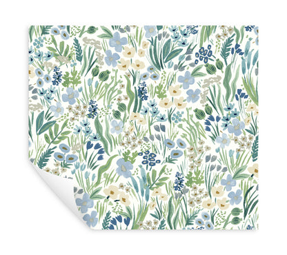 York Wallcoverings Peel and Stick Rifle Paper 2 Lea Indigo Peel and Stick Wallpaper  Botanical Whites and Off-Whites  Wallpaper - PSW1468RL