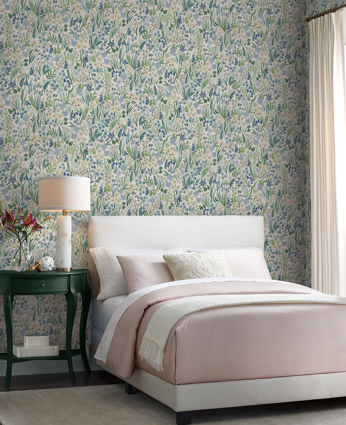 York Wallcoverings Peel and Stick Rifle Paper 2 Lea Indigo Peel and Stick Wallpaper  Botanical Whites and Off-Whites  Wallpaper - PSW1468RL