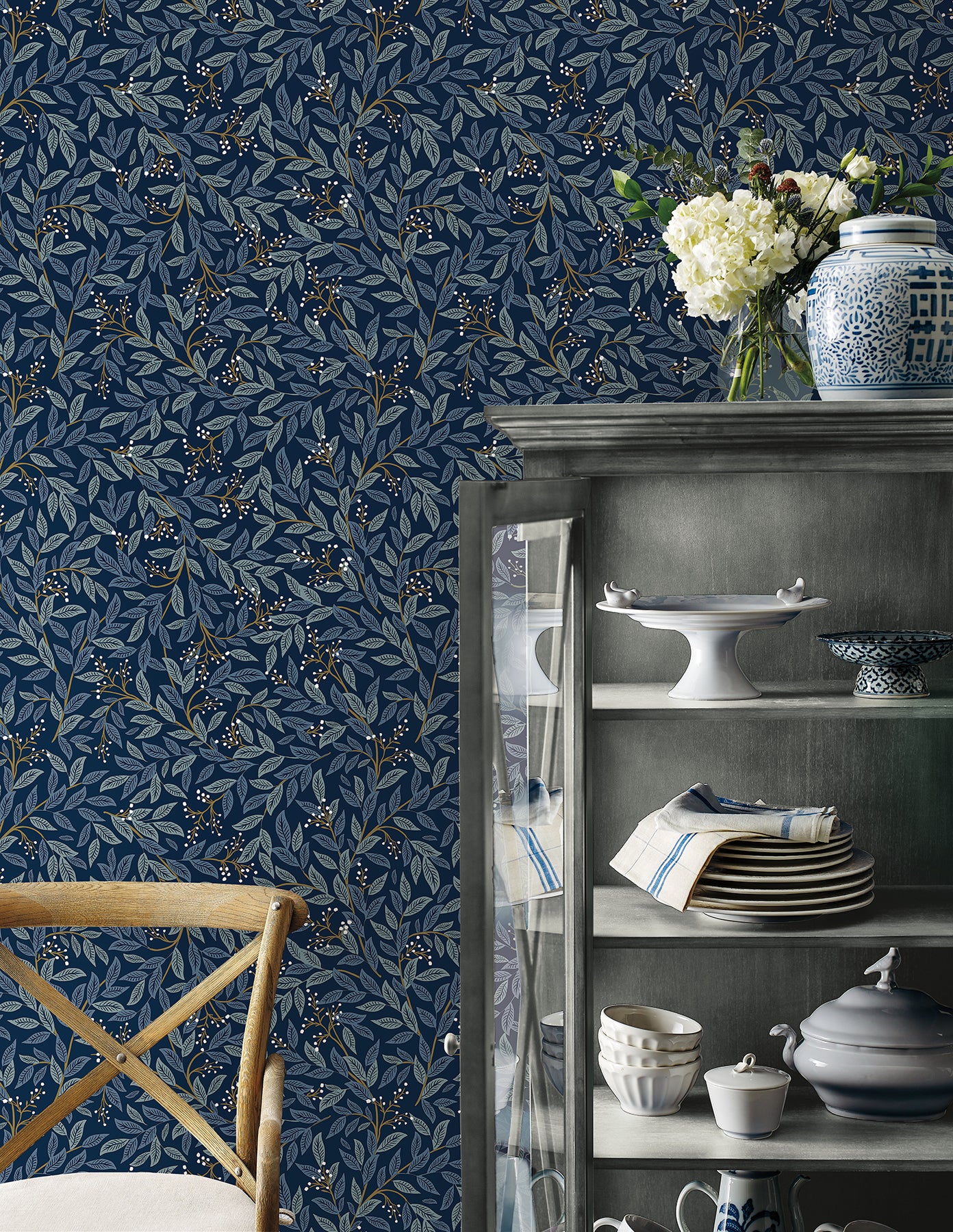 York Wallcoverings Peel and Stick Rifle Paper 2 Willowberry Navy Peel and Stick Wallpaper  Botanical Blues  Wallpaper - PSW1470RL